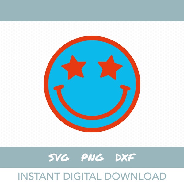 Blue star smiley face svg | Star eyes smiley face png | Instant digital download