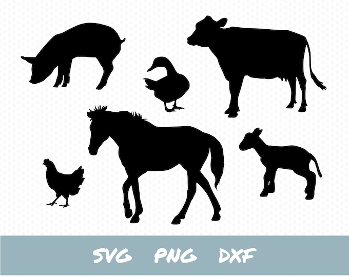 Farm Animals SVG. PNG. Outlines, Stencils. Cricut Cut Files, Silhouette ...