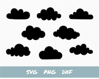 Lindas nubes SVG bundle / 8 nubes dibujadas a mano / descarga digital instantánea