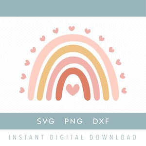 Boho Rainbow svg / Arco iris dibujado a mano con corazones / Descarga digital instantánea