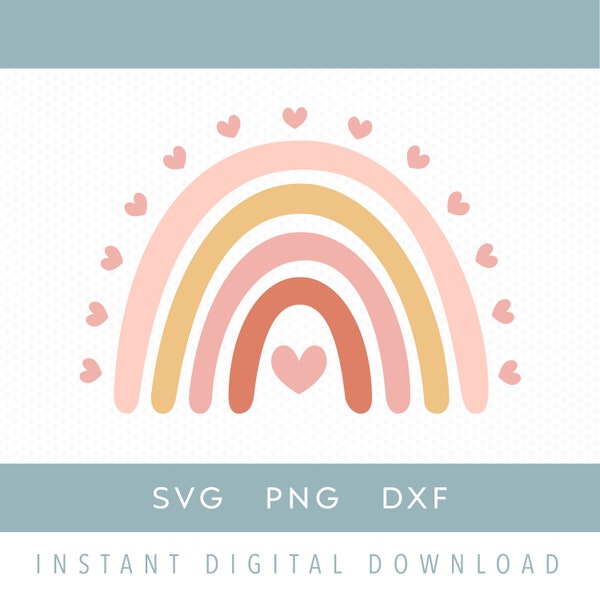 Boho Rainbow svg | Hand drawn rainbow with hearts | Instant digital download