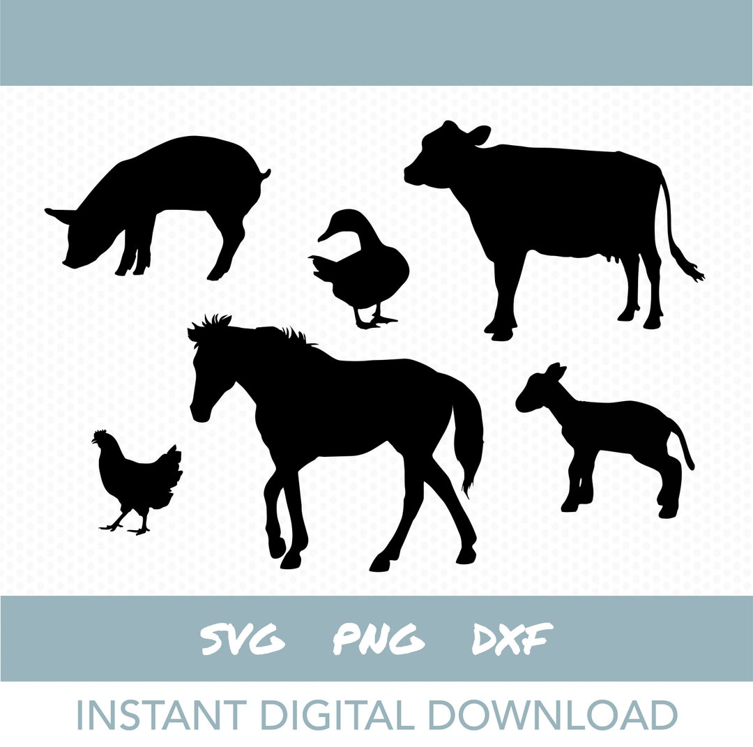 Farm Animal Silhouette SVG Bundle: Horse, Cow, Pig (digital Download ...