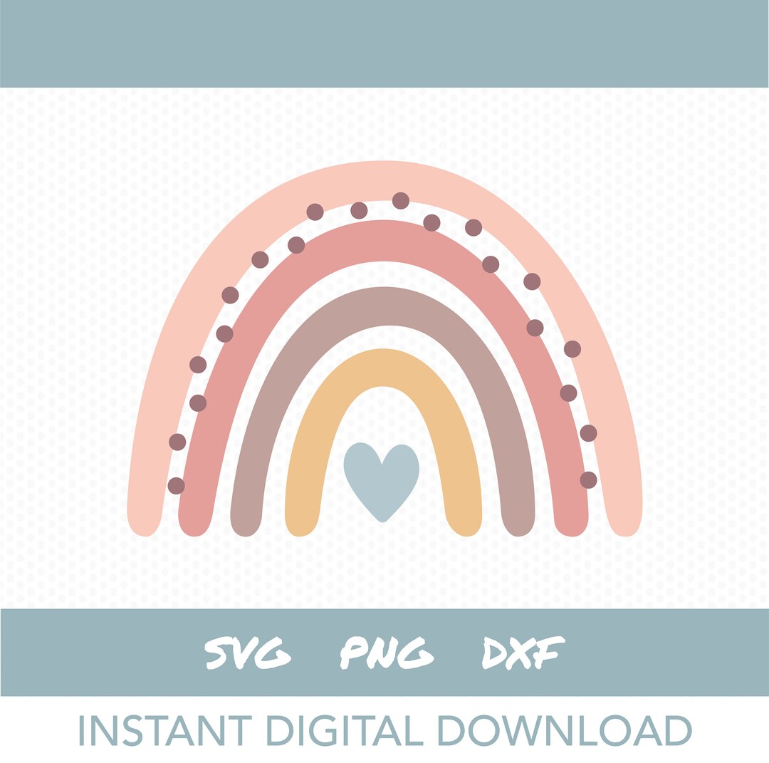 Boho Rainbow Svg | Hand Drawn Rainbow With Heart | Instant Digital ...