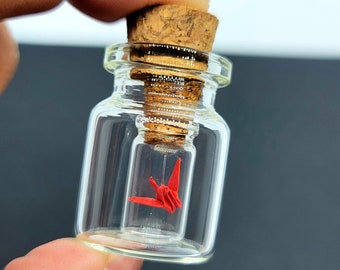 Mini Origami Crane In Miniature Glass Bottle, Origami Crane, Bottled Origami, Japanese Origami.