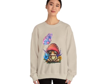 Mushroom Butterfly Frog Cottagecore  Sweatshirt, Vintage Cottagecore Aesthetic, Watercolor Mushroom Sweatshirt, Academia Cottagecore Sweater