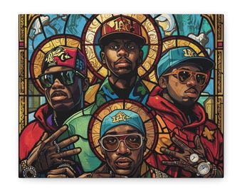 Hip Hop Stained Glass Canvas, Rap Culture Portrait Wall Art, Modern Music Decor