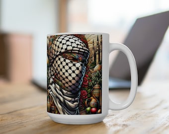 Keffiyeh Ceramic Mug 15oz - Palestine Coffee Mug - Palestinian Mug - Palestinian Heritage Mug - Palestinian Pride Mug
