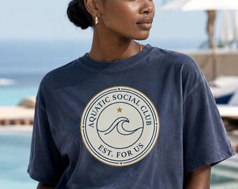 Aquatic Social Club Shirt, Black Swimmer Gift, Preppy Swim Club Tee, Black Beach Club Shirt, Melanin Swim Crest Tee, Pool Day Gift