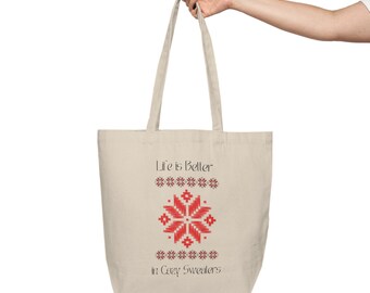 La vida es mejor en la bolsa de compras de suéteres acogedores - Bolsa de mano Cottagecore - Amante del hilo - Regalo para ella - Regalo de tejedor - Bolsa de mano de ganchillo - Bolsa de hilo