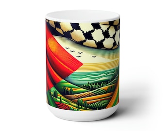 Palestinian Keffiyeh Ceramic Mug 15oz - Free Palestine Mug - Support Palestine Mug - Palestinian Pride Mug