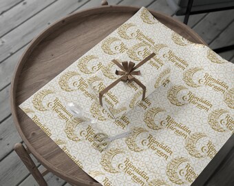 Ramadan Kareem Wrapping Paper, Gold Crescent Islamic Art Gift Wrap