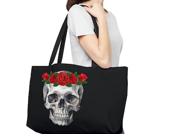 Skull and Roses Weekender Tote Bag - Skull Tote Bag - Gothic Tote Bag - Gothic Bag - Skull Bag - Halloween Tote Bag - Witchy Tote Bag -