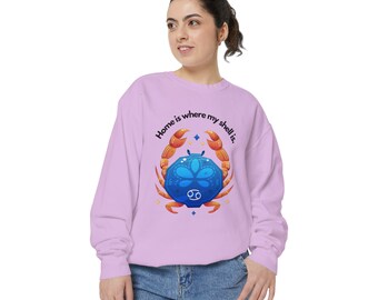 Sweat-shirt zodiaque lune cancer - haut signe intuitif - cadeau d'anniversaire astro - haut signe d'eau - sweatshirt unisexe teint en pièce - anniversaire de juin
