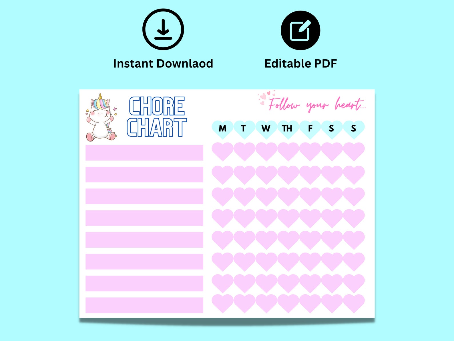 Kids Chore Chart-editable &amp; Instant Download - Etsy