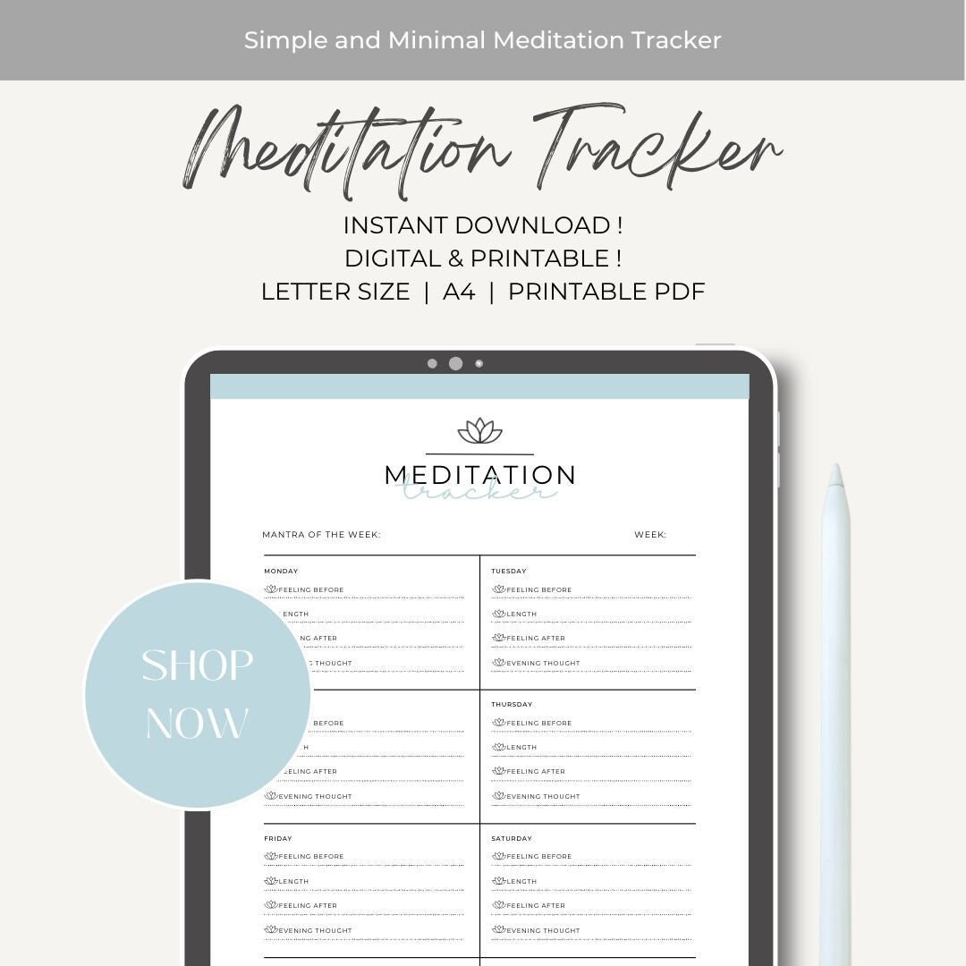 Meditation Tracker Printable/digital, Weekly Meditation Challenge ...