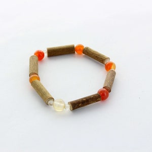 Bracelet en noisetier et pierre de cornaline et Cristal de Roche - Hazelwood modèle original pour homme et femme