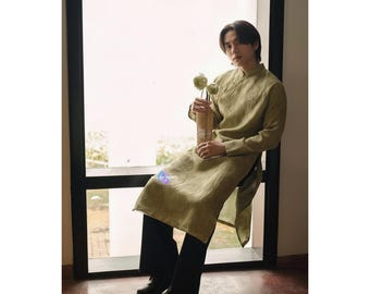 Traditional Vietnamese Ao Dai Wedding For Men Cloud Weave Silk Double Layer Green Groom Wear For Tea Ceremony Photos Portraits
