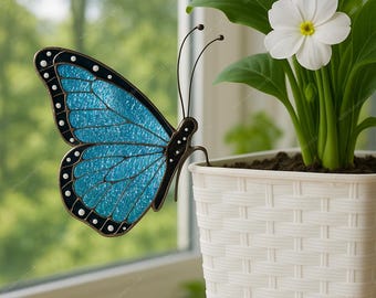 Monarch Butterfly Plant Stakes Stained Glass Insect garden Stained Glass Butterfly Suncatcher Blue Butterfly Glass Suncatcher Gift For Women