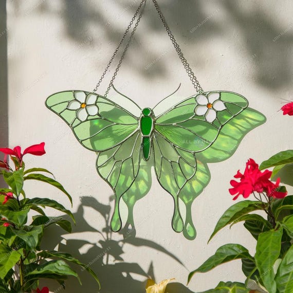 Stained Glass Butterfly Suncatcher Butterfly Stained Glass Window Hanging Flower Stained Glass Mothers Day Gift For Mom Wildflower Art