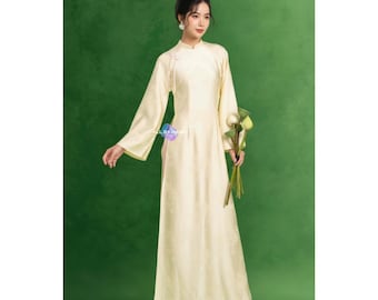 Traditional Ao Dai Women Modern Flare Sleeve Bow Silk Brocade Vietnamese Ao Dai For Tet Ceremony Elegant New Ao Dai 2026 Ao Dai Women