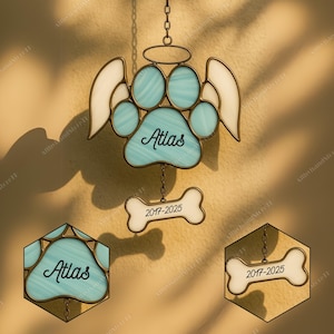 Personalized Stained Glass Pet Sun catcher Paw Print Memorial Suncatcher Hand Painted Pet Remembrance Gift Pet Sympathy Paw Prints Ornament