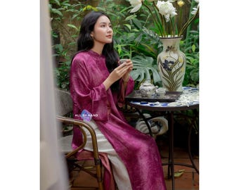 Pink Tencel Silk Ao Dai Tunic | Elegant Modern Vietnamese Traditional Wear