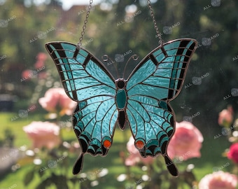Stained Gass Teal Butterfly For Window Hangings Butterflies Blue Suncatcher Butterfly Mothers Day Gift Ornament Butterfly Memorial Gift