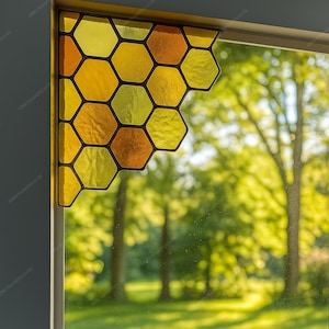 Stained Glass Honeybee Honeycomb Hanging Corner Window Hanging Beehive Glass Art Decors Unique Gifts Housewarming Hive Handmade Honeycomb