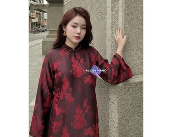 Ao Dai Ao Dai Women Modern Long Dress Traditional Vietnamese Brocade Silk Red Black Crane Floral Plus Size New Arrival 2026