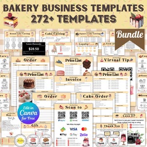 Editable Cake Business Templates Bundle, Cake Order Form, Invoice Template, Bakery Price List, Cake Care Card, QR Code, Home Bakery Business
