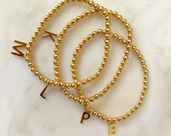 Gold Filled Bead Bracelet 18k - stacking bracelets, add initial charms, customized, gift for her