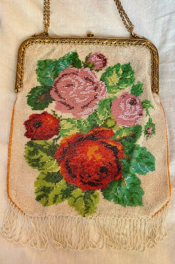 Antique 9" Victorian Microbead Hand Purse Beaded Hand… - Gem