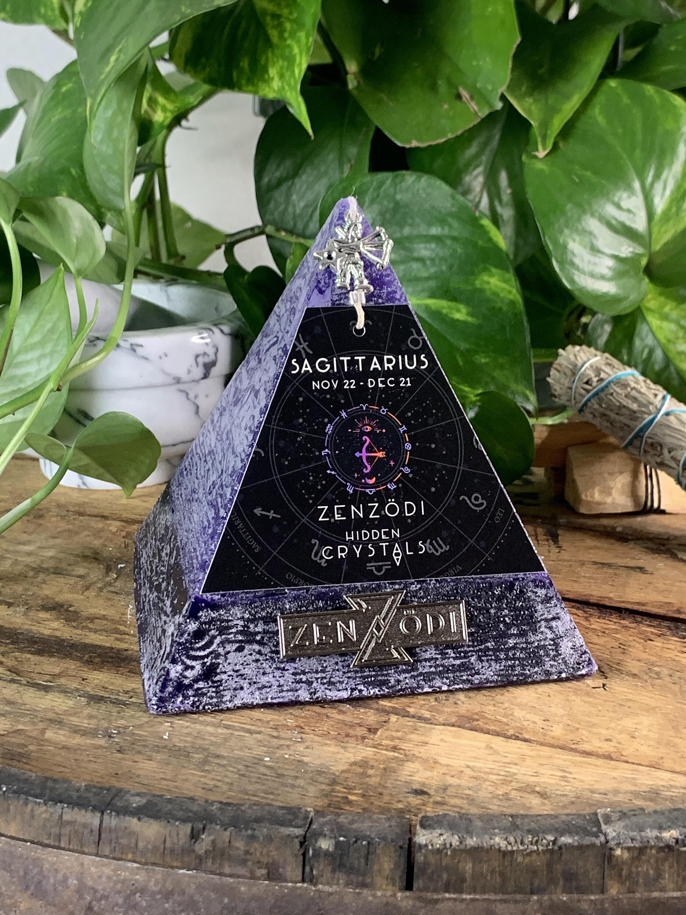 Sagittarius Lavender Hidden Crystal Pyramid Zodiac Candle Etsy