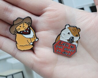 Gift Cute Hamster and Cowboy Cat Enamel | Enamel Pin BadgeCartoon | Gift for Pet Lovers