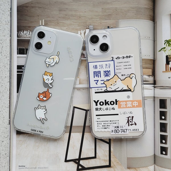 Cute Japanese Dog Shiba Inu Cute Cats Clear Shockproof iPhone Case | Available for iPhone 14 series now!