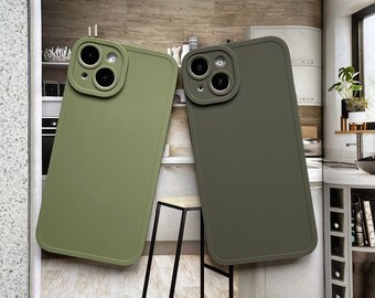 Newest Trendy Colour Green Olive Matte Dark Grey Matte Plain iPhone case | Available for iPhone 15 series now!!