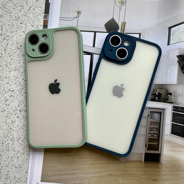 Silicone Shockproof Protection Bumper Green Matte Blue Navy Clear iPhone case | Available for iPhone 15 series now!!