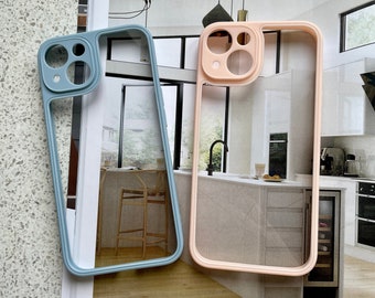 Silicone Shockproof Protection Clear Pink Pastel and Light Blue Clear Phone case | Available for iPhone 15 series now!