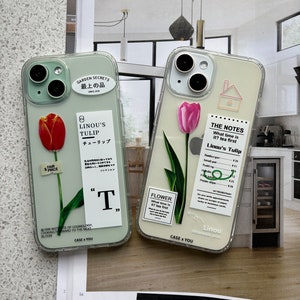 Kawaii Japanese Red Tulip Pink Tulip Aesthetic Flowers Cute Shockproof Clear For iPhone 13 12 Pro Max Mini 11 Pro Max