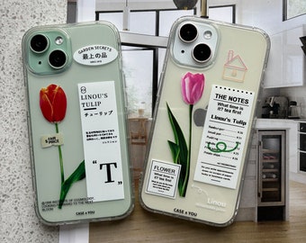 Kawaii tulipe rouge japonaise tulipe rose fleurs esthétiques mignonnes antichoc transparent pour iPhone 13 12 Pro Max Mini 11 Pro Max