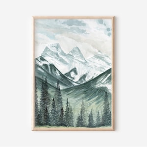 Three Sisters Print, Canmore Art Print, Three Sisters Mountain Painting, Canmore Alberta Print, Banff Canadian Rocky Mountain Artwork