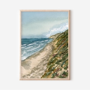 Torrey Pines Beach Art Print, San Diego Coastal Wall Decor, California Watercolor Landscape Painting, Pacific Ocean Seaside Giclee Art Print
