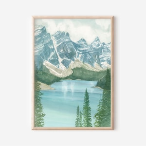 Moraine Lake Watercolor Print, Banff Landscape Painting, Canadian Rockies Watercolor, Alberta Mountain Giclee, Turquoise Lake Nature Artwork