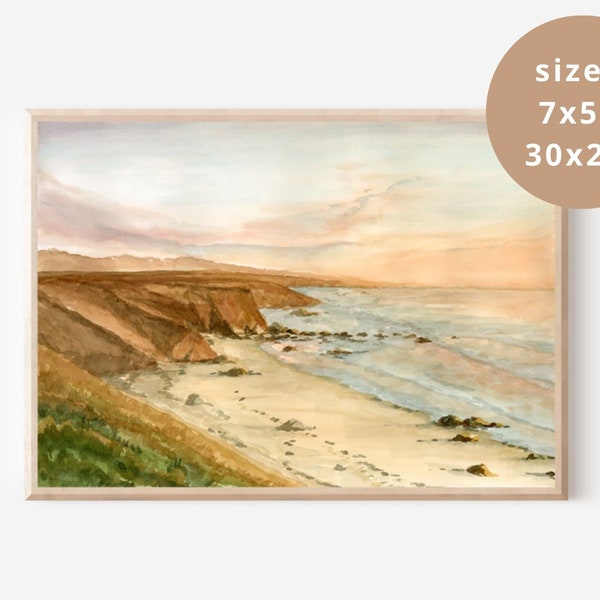 Big Sur Coastal Print, Big Sur Seascape Painting, California Beach Artwork, West Coast Seaside Print, Big Sur Watercolor Sunset Giclee Art