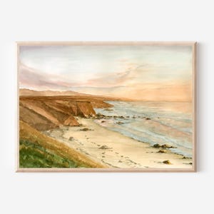 Big Sur Küsten Aquarell Druck, Kalifornien Meerlandschaft Malerei, Serene Strand Kunstwerk, Westküste Meer Druck, Sonnenuntergang Giclee Wandkunst