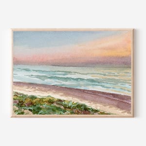 Carlsbad Coastal Beach Sunset Print, San Diego Seascape Painting, Southern California Ocean Wall Art, West Coast Seaside Watercolor Giclee