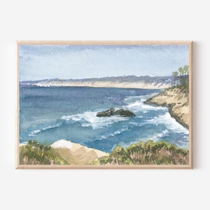 La Jolla Cove Seaside Print, San Diego Beach Painting, Southern California Ocean Artwork, California Coastal Decor Art, West Coast Seascape