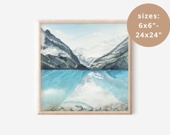 Lake Louise Watercolor Print, Banff Mountain Landscape Painting, Canadian Rockies Artwork, National Park Wall Art, Turquoise Lake Giclee Art