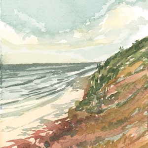 Beacon's Beach Watercolor Print, Encinitas Seaside Painting, San Diego Ocean Artwork, Southern California West Coastal Ocean Print, Seascape image 3