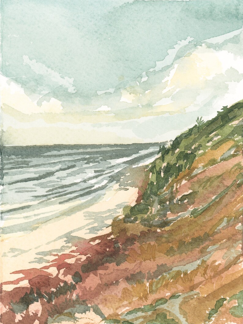 Beacon's Beach Watercolor Print, Encinitas Seaside Painting, San Diego Ocean Artwork, Southern California West Coastal Ocean Print, Seascape image 3